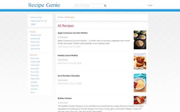 Screenshot of recipe-genie.com