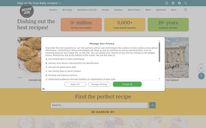 Screenshot of recipegirl.com