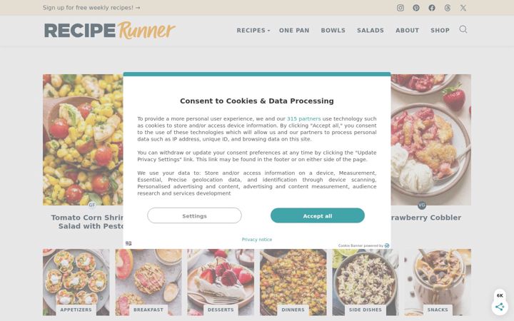 Kuvakaappaus sivustosta reciperunner.com