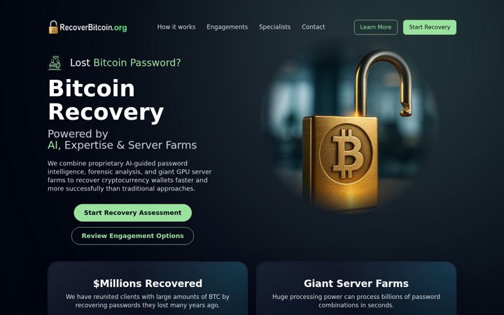 Screenshot of recoverbitcoin.org