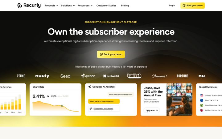 Snímek obrazovky recurly.com