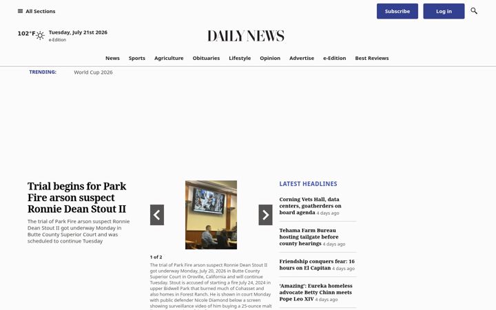 Screenshot of redbluffdailynews.com