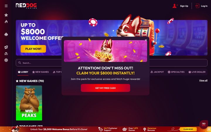 Snímek obrazovky reddogcasino.com