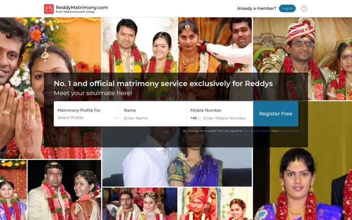 Screenshot of reddymatrimony.com