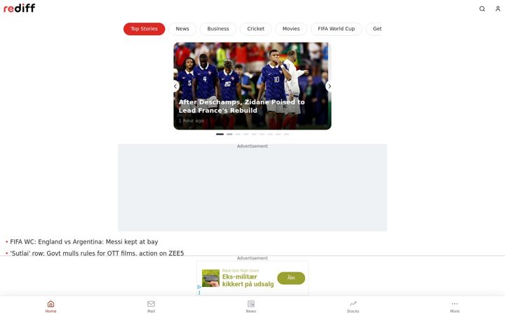 Skærmbillede af rediff.com
