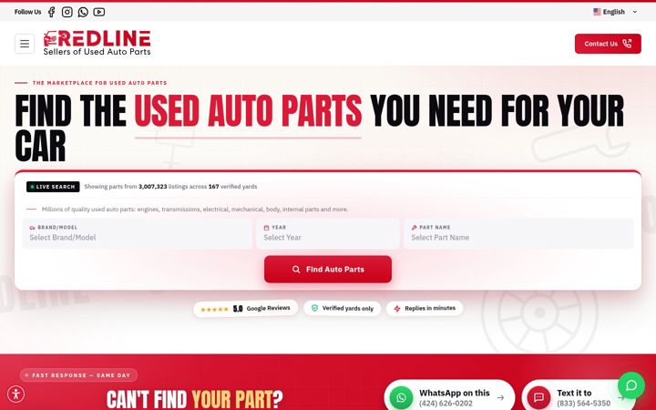 Screenshot of redlineusedautoparts.com