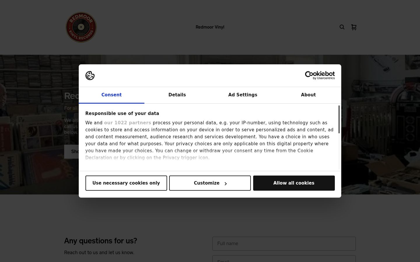 Screenshot van de toestemmingsbanner zoals getoond vóór enige interactie