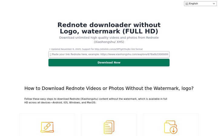 Screenshot of rednotedownloader.com