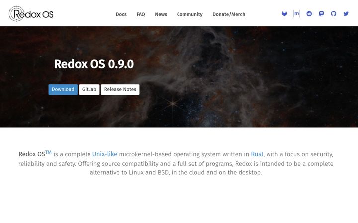 Екранна снимка на redox-os.org