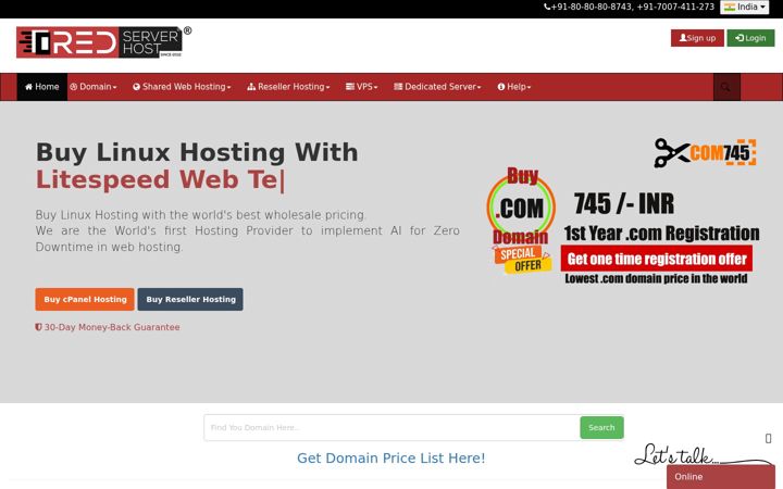 Screenshot ta' redserverhost.com