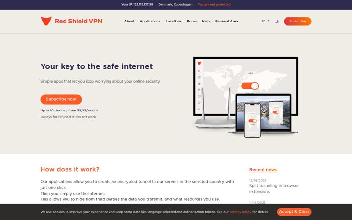 Posnetek zaslona redshieldvpn.com