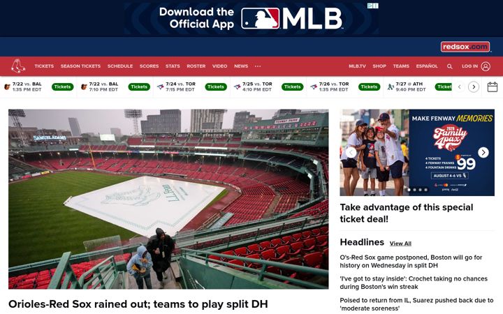 Screenshot of redsox.com