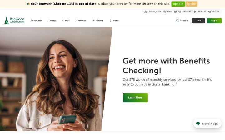 Screenshot of redwoodcu.org