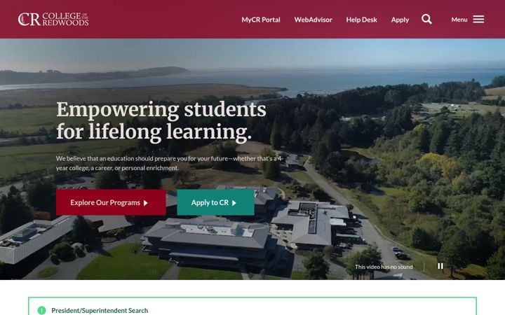 Screenshot of redwoods.edu