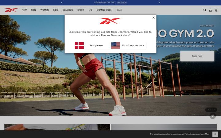 Kuvakaappaus sivustosta reebok.com
