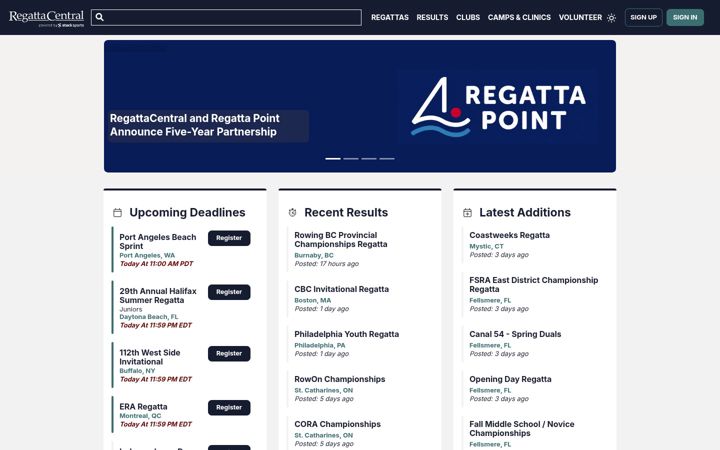 Screenshot of regattacentral.com