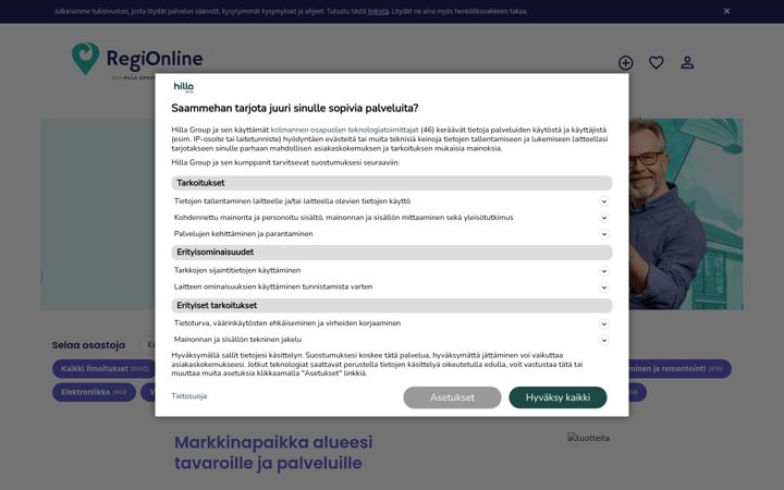 Screenshot of regionline.fi