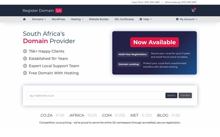 Screenshot of registerdomain.co.za