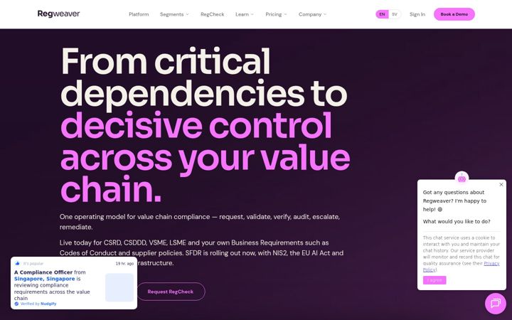Screenshot von regweaver.com