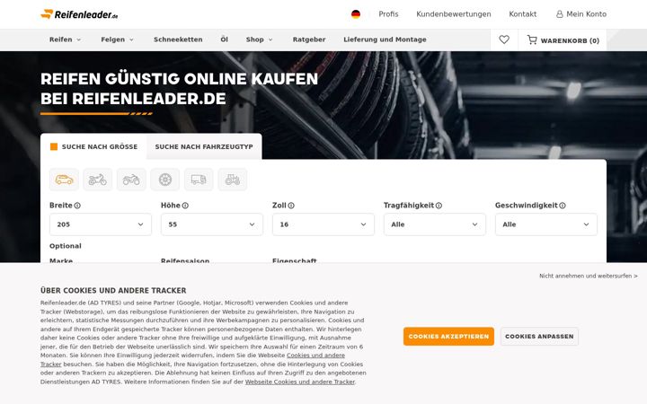 Képernyőkép: reifenleader.de