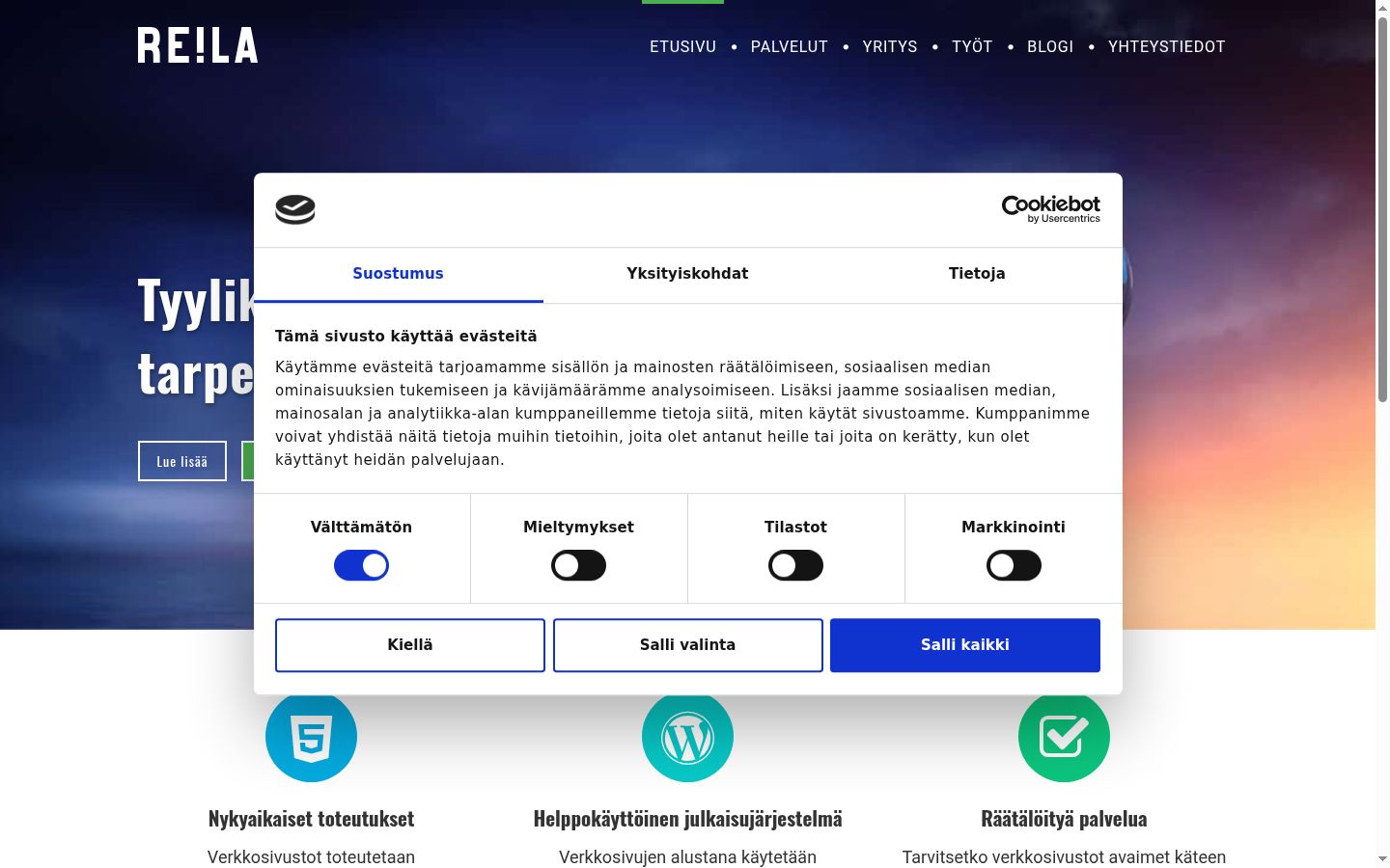 Captura de pantalla del banner de consentimiento mostrado antes de cualquier interacción