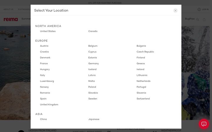 Screenshot of reima.com