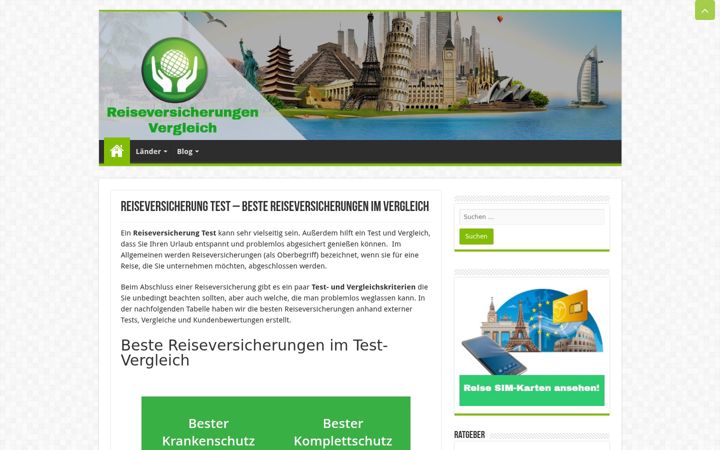 Екранна снимка на reiseversicherung-tests.de