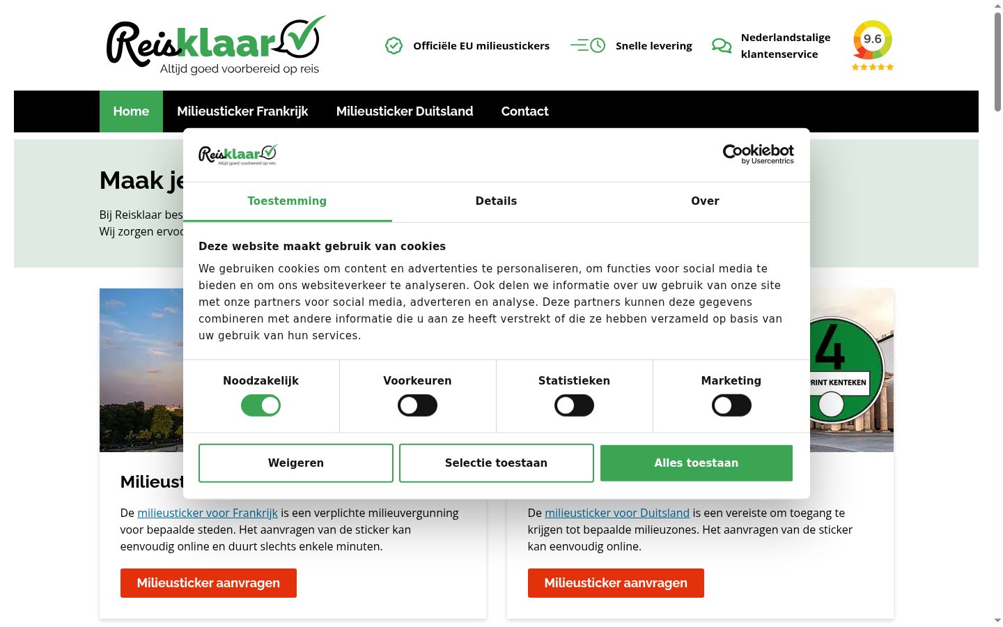 Screenshot van de toestemmingsbanner zoals getoond vóór enige interactie