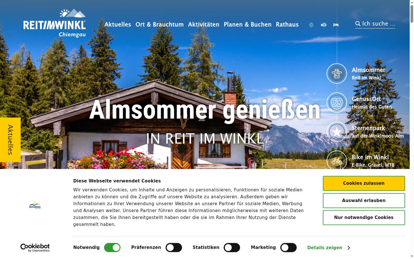 Screenshot des Einwilligungsbanners vor jeglicher Interaktion