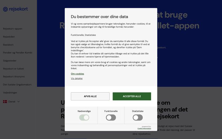 Screenshot of rejsekort.dk