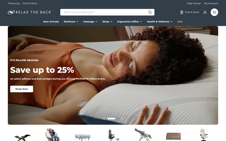 Kuvakaappaus sivustosta relaxtheback.com