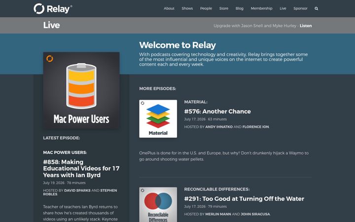 Screenshot of relay.fm