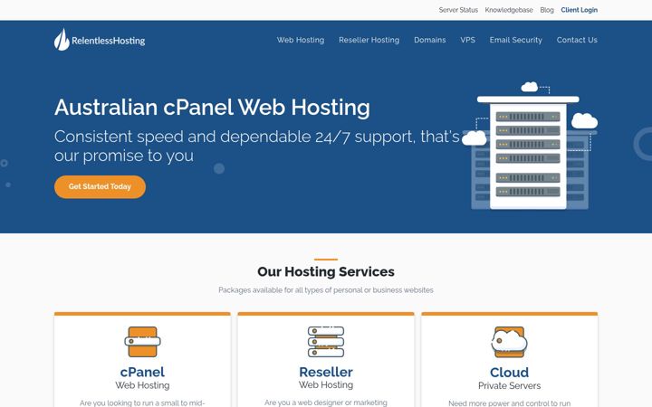 Screenshot of relentlesshosting.com.au