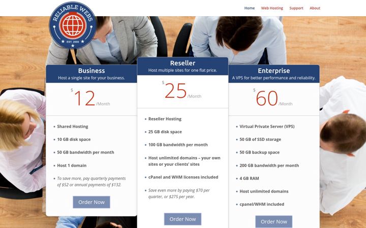 Snímek obrazovky reliablewebs.com