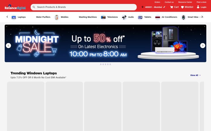 Screenshot of reliancedigital.in