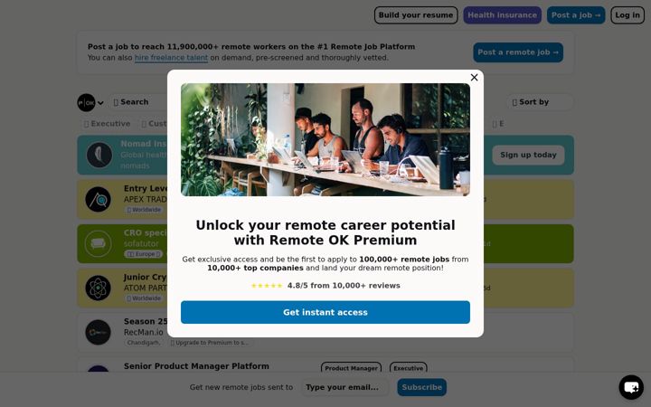 Capture d'écran de remoteok.com