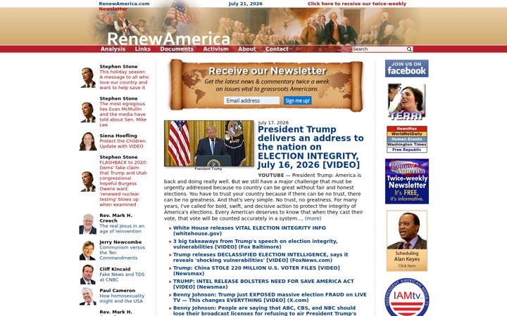 Screenshot of renewamerica.com
