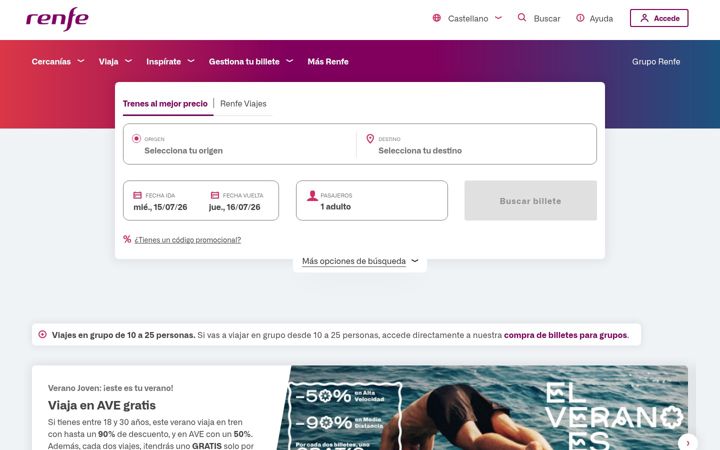 Képernyőkép: renfe.com
