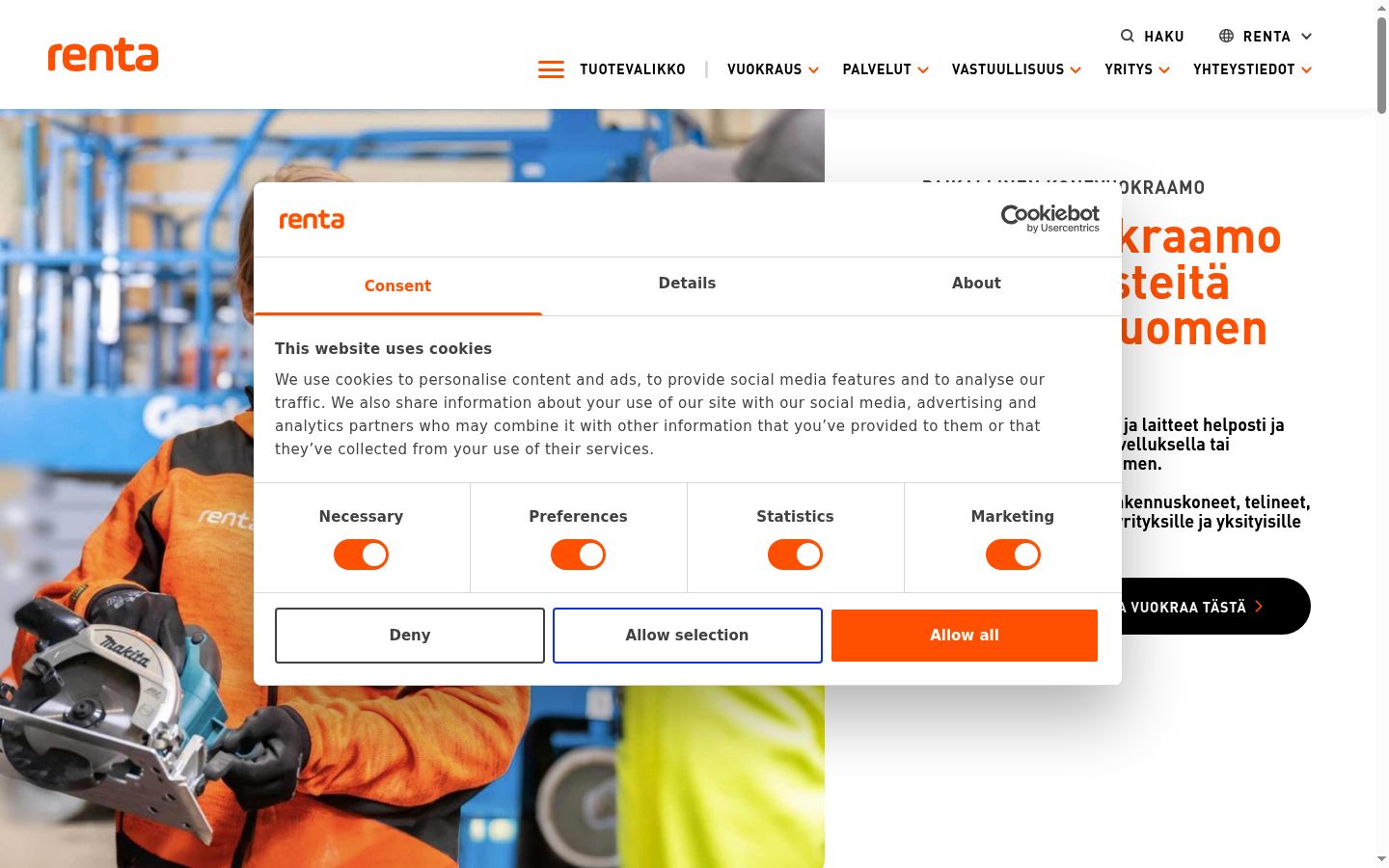 Screenshot of the consent banner shown before any interaction
