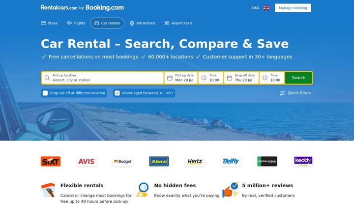 Screenshot ta' rentalcars.com