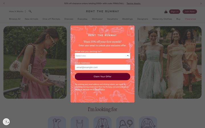 Posnetek zaslona renttherunway.com