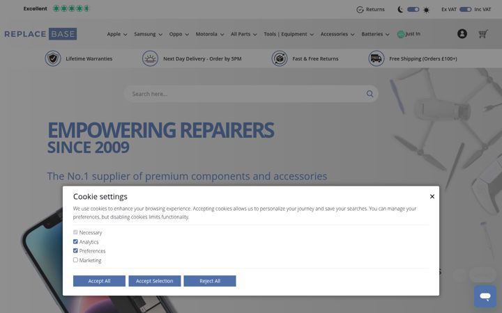Screenshot of replacebase.co.uk