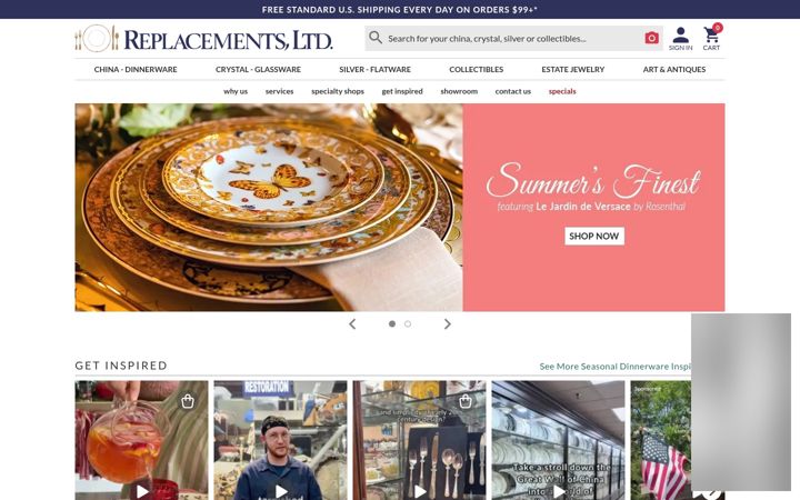 Skjermbilde av replacements.com