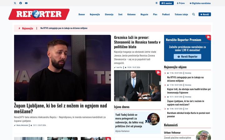 Screenshot of reporter.si