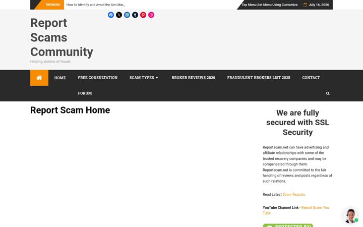 Capture d'écran de reportscam.net