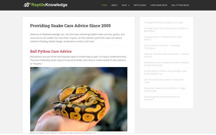 Screenshot of reptileknowledge.com