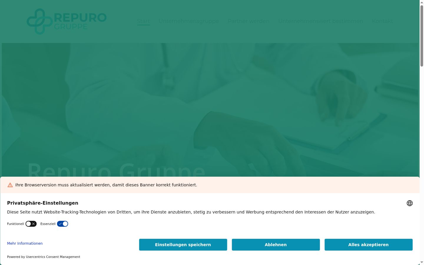 Captura de ecrã do banner de consentimento apresentado antes de qualquer interação