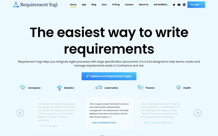 Screenshot of requirementyogi.com
