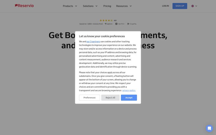 Screenshot ta' reservio.com