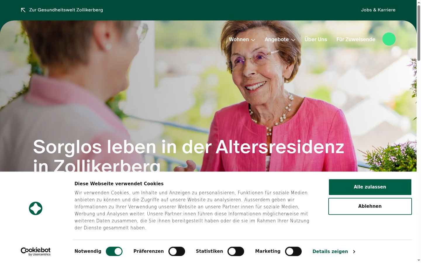 Screenshot des Einwilligungsbanners vor jeglicher Interaktion